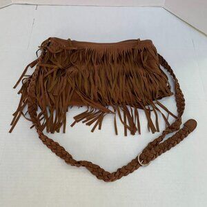 Brown Faux Suede Fringe Shoulder/Crossbody Bag Purse